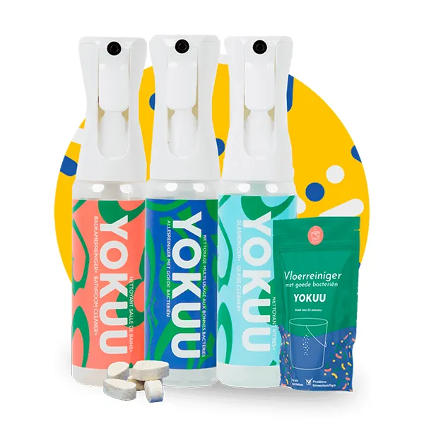 Yokuu - Starterpakket, 3 spuitflessen, een parel van elke reiniger en de vloerreiniger